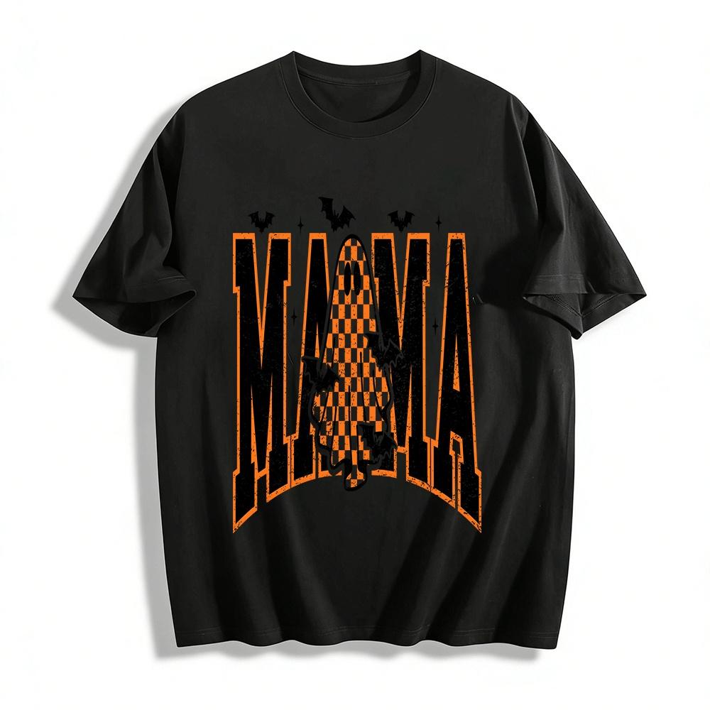 Halloween Plaid Ghost MAMA Graphic Casual Top Pure cotton T-shirt XXS