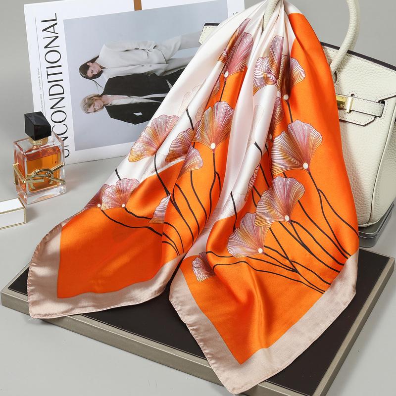 Small silk scarf women's large square scarf yarn scarf spring, autumn and winter matching shirt middle-aged mother square 91 × 91 thin scarf