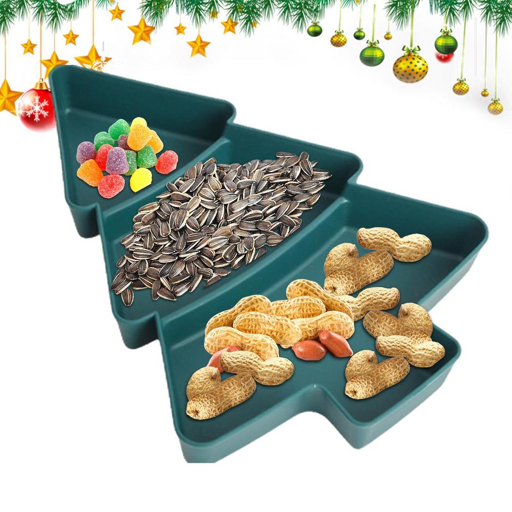 

Поднос для сервировки рождественской елки с 3 отделениями, праздничная сервировочная тарелка с разделителями для конфет, орехов, десертов, декоративные тарелки для зелёный
