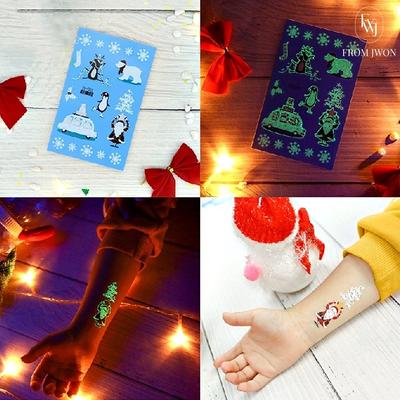 Christmas Tattoo Sticker Children's Luminous Henna Santa Snowman Clock, Set A