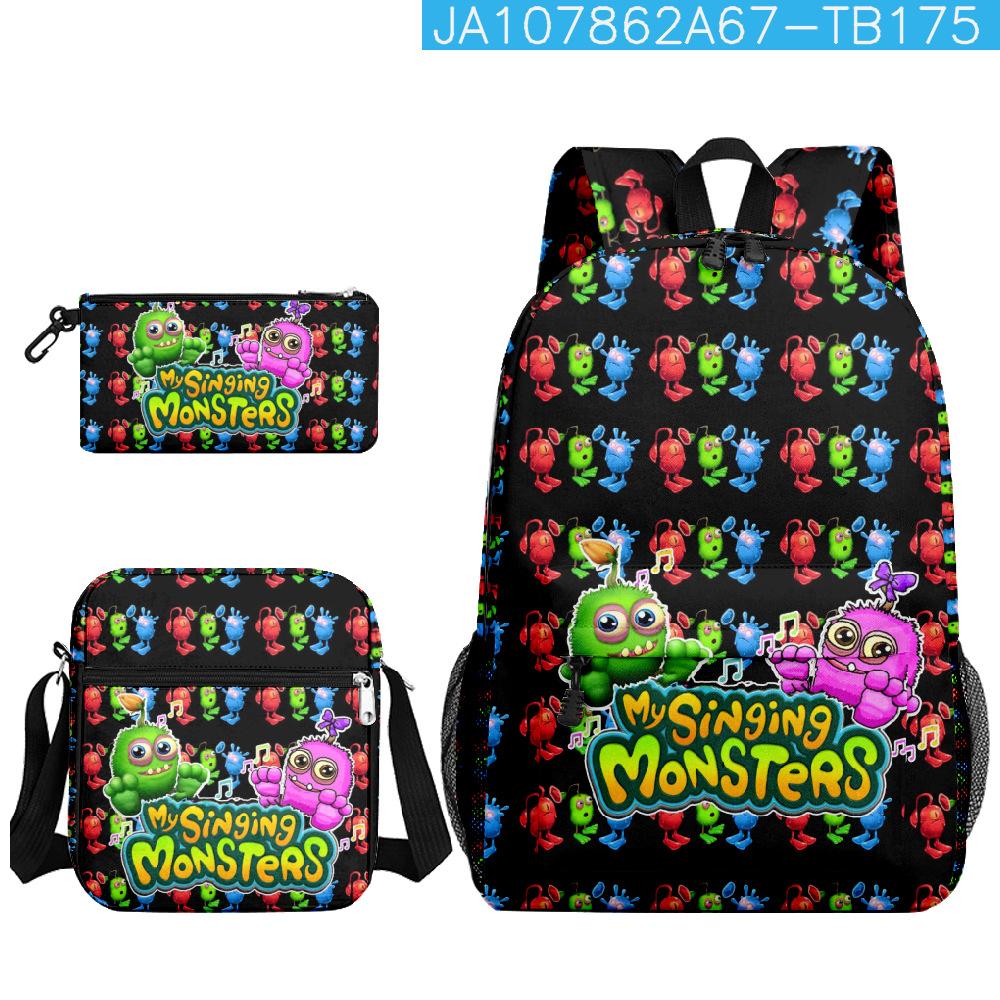Classique My Singing Monsters Impression 3D 3 pièces/Ensemble Sacs d'école pour élèves Sac à dos pour ordinateur portable Sac à dos Sac à bandoulière incliné Trousse à crayons