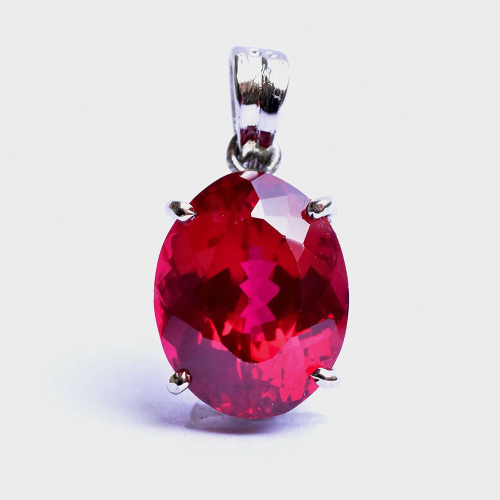 

Natural Red Ruby 24ct Oval Cut 925 Sterling Silver Pendant Certified 18.6 mm червоний