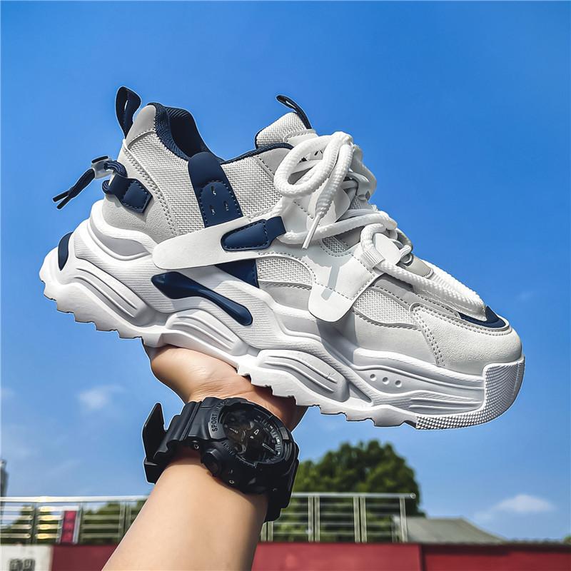 Spring and summer new mesh breathable dad shoes non-slip soft sole inner height increase thick sole high top casual sports shoes