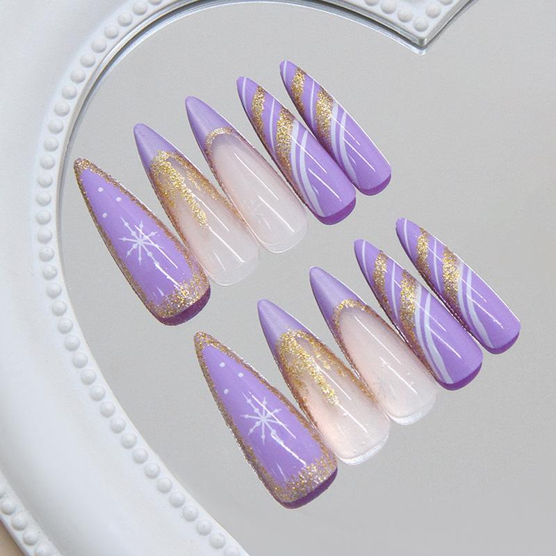 Dream purple cat's eye French fine flash snow European and American style removable 24 pieces press on nails