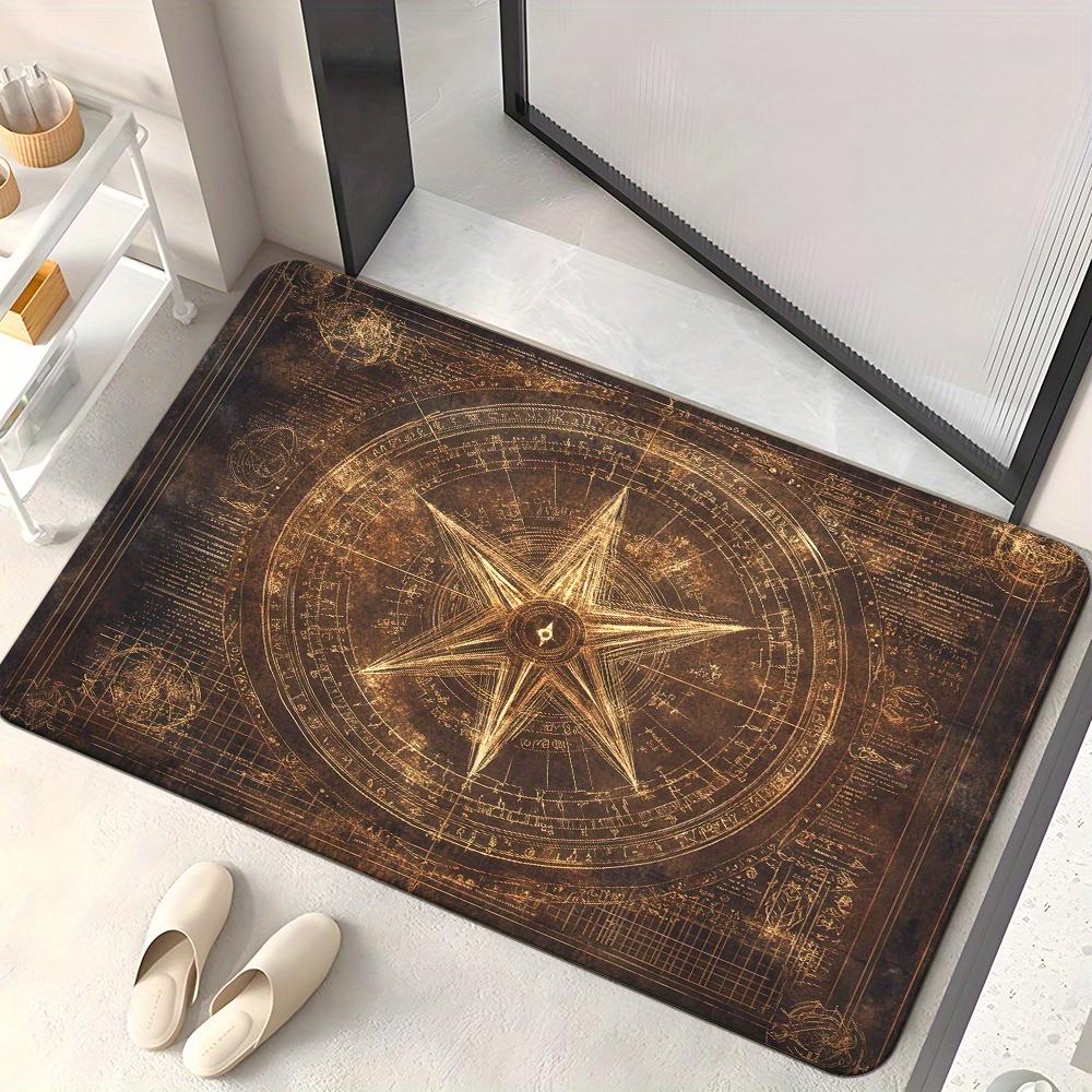 

Golden Retro Compass Star Doormat Non-Slip Absorbent Microfiber Rug for Bedroom Living Room Entryway 40x60cm