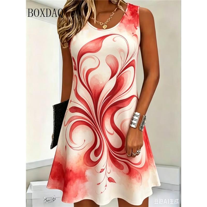 Tie Dye Abstract Flowers 3D Printing Dress For Women  Summer Clothing Plus Size Fashion Casual O-Neck Sleeveless Loose Dress
