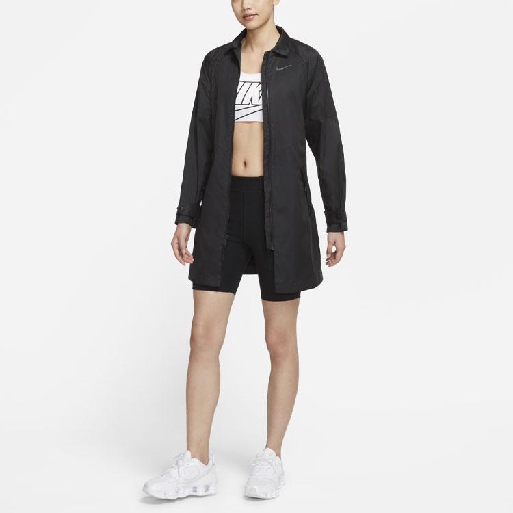 Nike Sportswear Windrunner Trench Coat With Waist Drawstring Mid-Length Woven Women Outerwear Black CZ8975-010