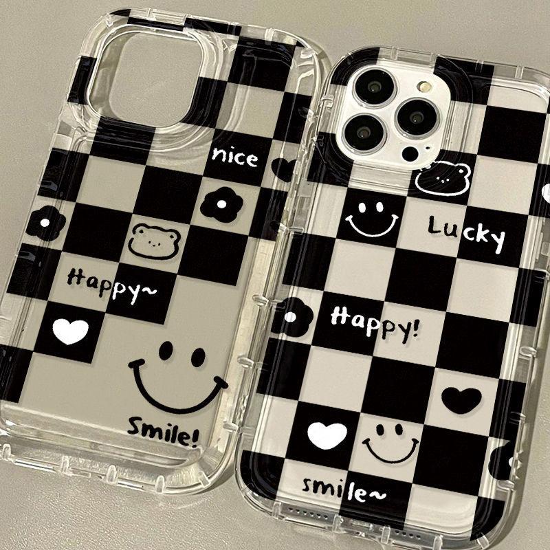 Chessboard smiley face for iPhone17 anti-drop mobile phone case 16Pro niche x Apple 12 all-inclusive 15/13
