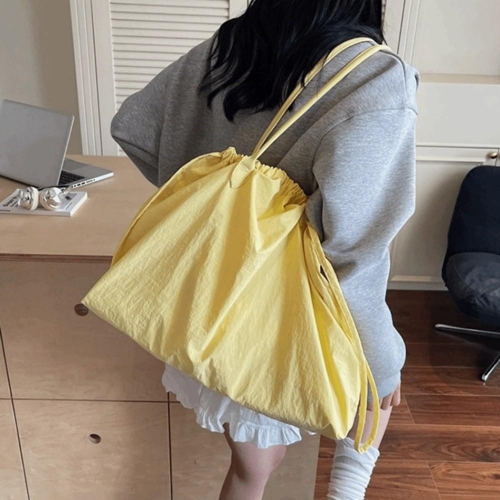 Versatile Overlarge Drawsting Bag Large Capacity Women's Handbag Simple Nylon Totes Bag  Girls