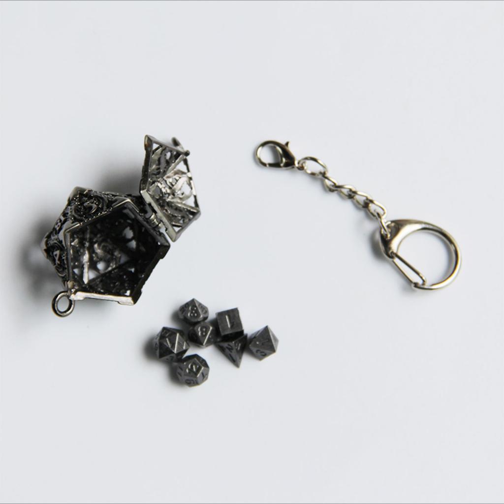 Dragon Dice Pendant Keychain Tiny Metal Dices Jewelry Set Mini Polyhedral Dices Keyring Jewelry for Fashion Enthusiasts