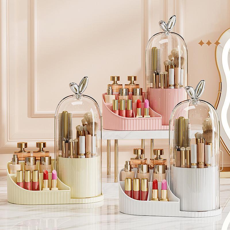 360° Rotating Makeup Brush Holder Cosmetic, Lipstick, Eyebrow Pencil, Eye Shadow Organizer With Clear Lid Dustproof, Waterproof