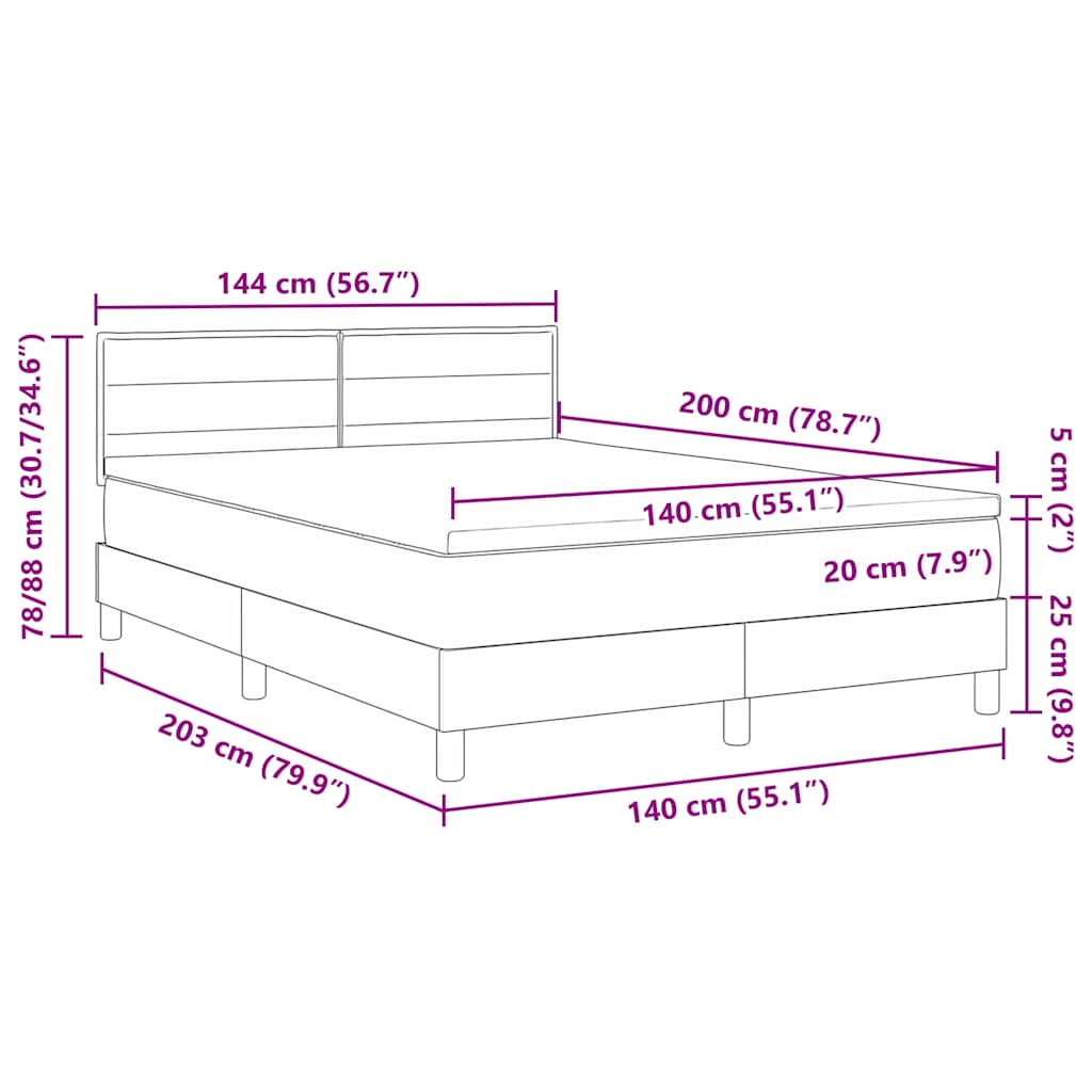 Boxspring Bed with Headboard Dark Brown 140 x 200 cm Fabric