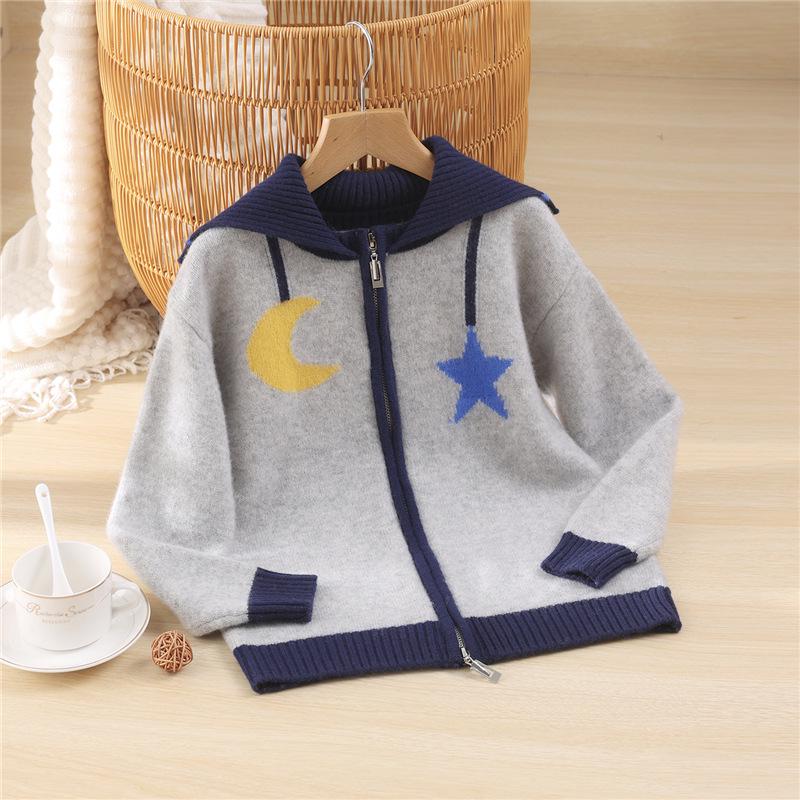 

Kids 90s Style Wool Zipper Cardigan with Sailor Collar Size 150 сірий колір