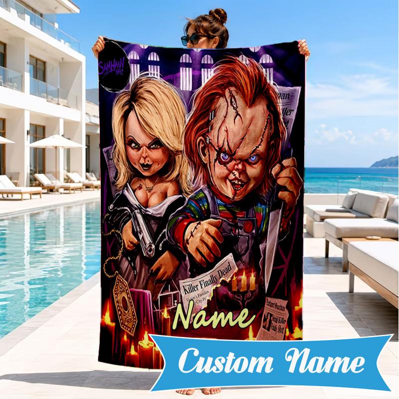 Custom Name Chucky Beach Towel, Soft Quick-Dry Beach Towel, Ideal for Pool, Camping, Perfect Travel Essential Gift
