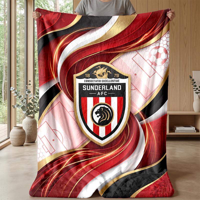 Sunderland Football Print Flannel Blanket, Soft Warm Lightweight Throw Blanket for Sofa Bed Camping
