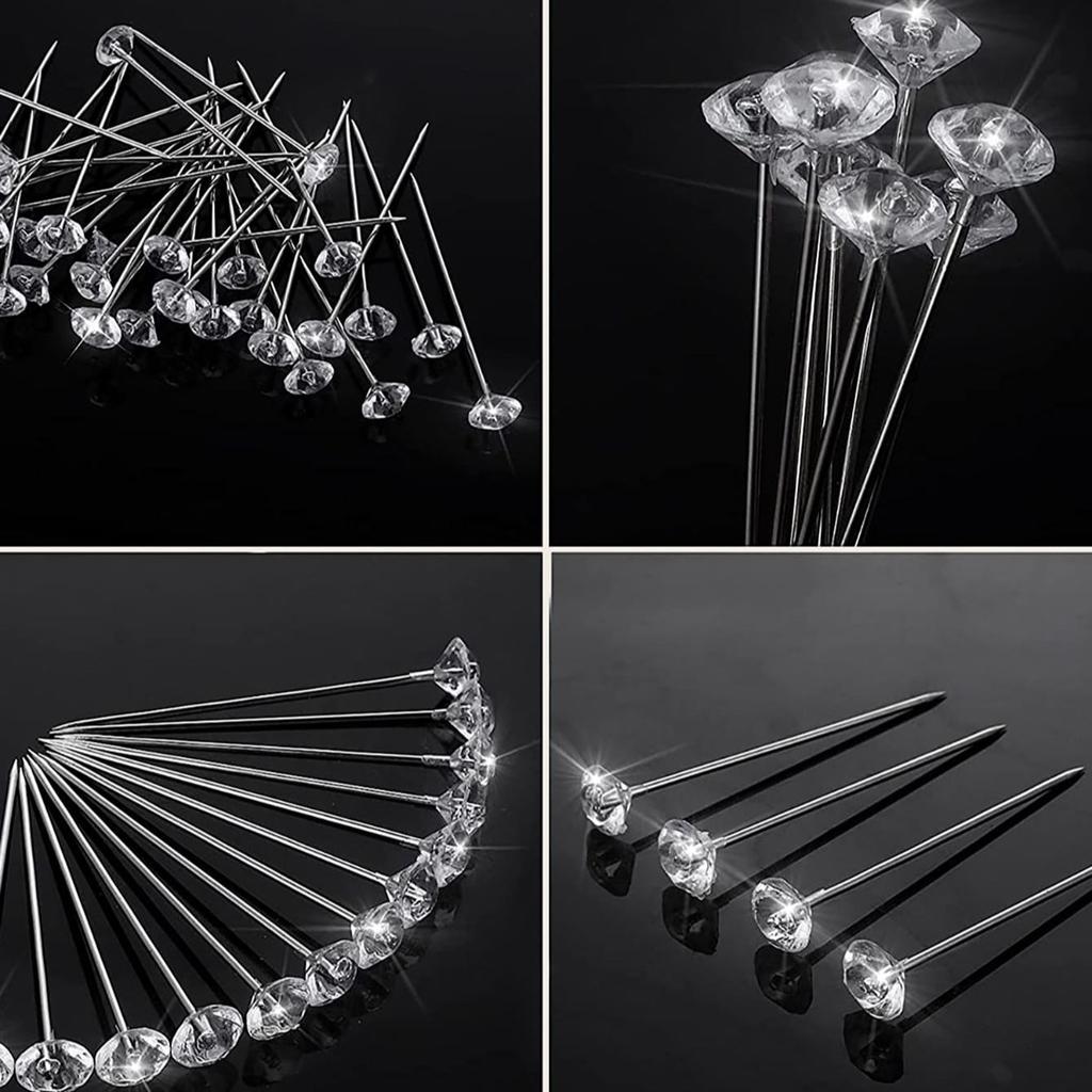 1Box 50Pcs Alloy Pins Transparent Diamond Pin DIY Wedding Bouquet Pins Stitching Needles Plastic Box Sewing Accessories