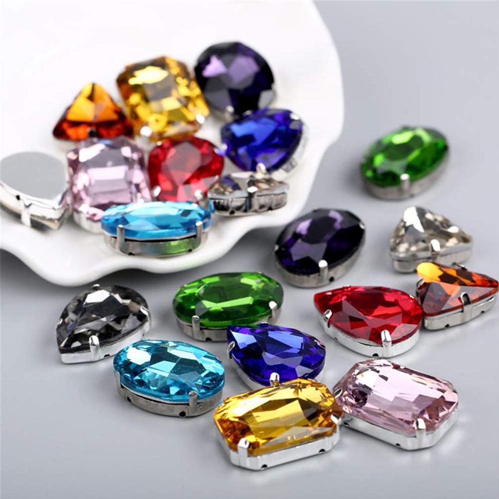 Mixed size glass rhinestone with claw cut diamond on stone bar, K gold base metal crystal, used for embroidery 50 pieces/pack