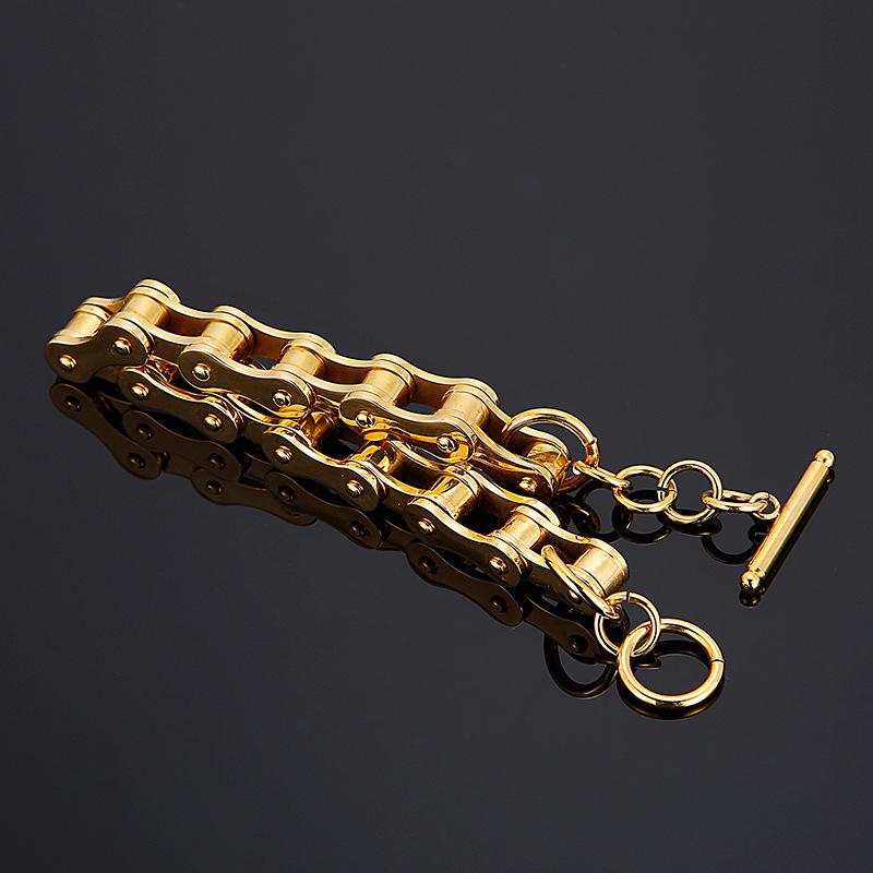 Engravable Gold Men's Stainless Steel Bracelet - European & American Minimalist Hip-Hop Style