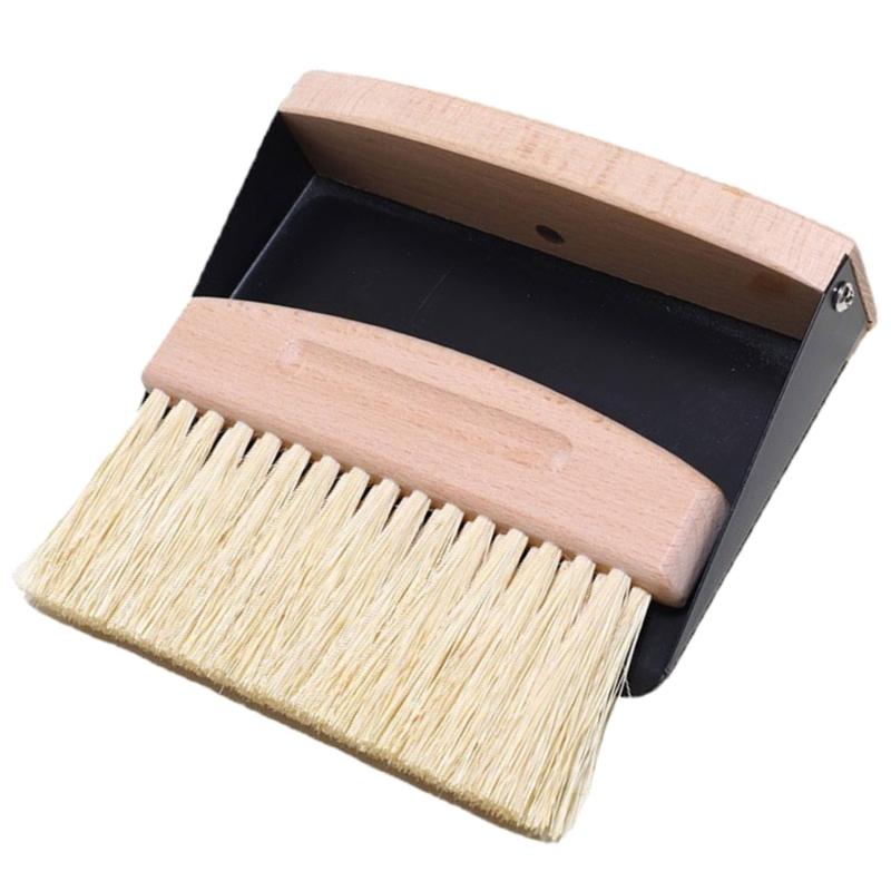 Przenośny Zestaw Szufelki i Zmiotki z Drewna Bukowego Przenośna Szczotka do Czyszczenia i Szufelka Tekstura Drewna Bukowego Odpowiedni do Użytku z Ekspresem do Kawy