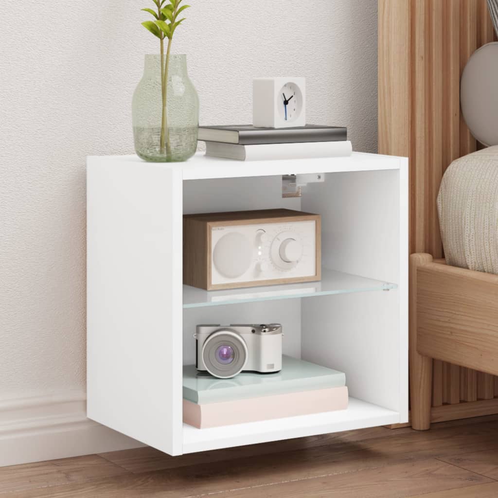 Wall Mounted Nightstand with LED Lights White