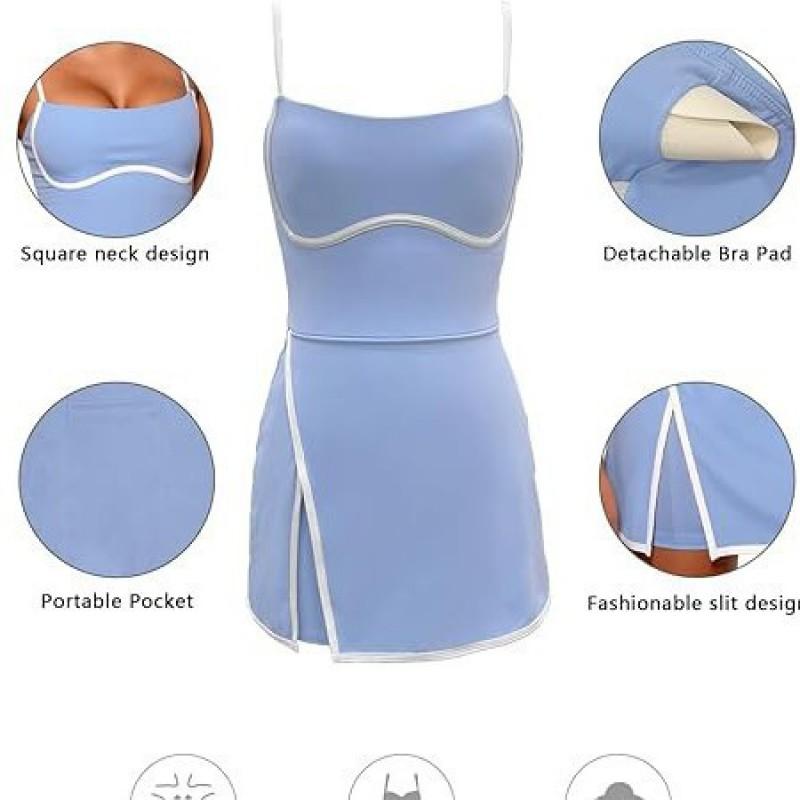 Womens Sporty Two-Piece Style Running Skort With Built-in Shorts Tennis Gym Workout