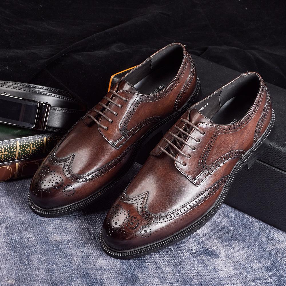 Spring British Style Men'S Leather Shoes Men'S Pointed Leather Shoes Casual Brock Men'S Shoes Business Large Size Leather Shoes