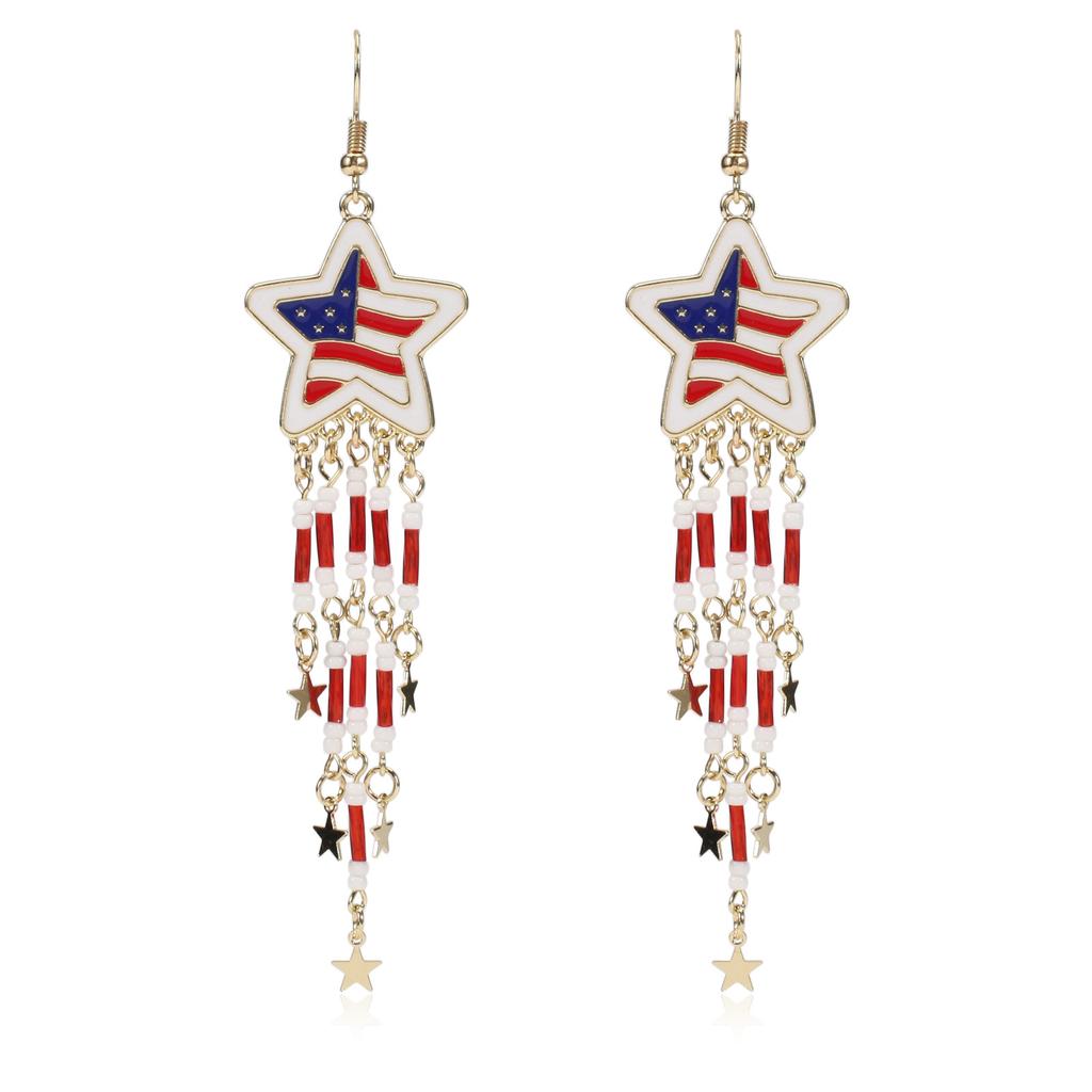 Kolip July 4th Earrings For Women Girls Zinc Alloy Imitation Pearl Drop Dangle Earrings PatrioticFringe Drop Earrings