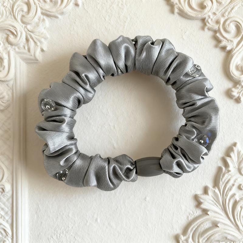 Korean-Style Elegant Rhinestone Satin Hair Scrunchie - Versatile, High Elasticity Hair Accessory for Women синий
