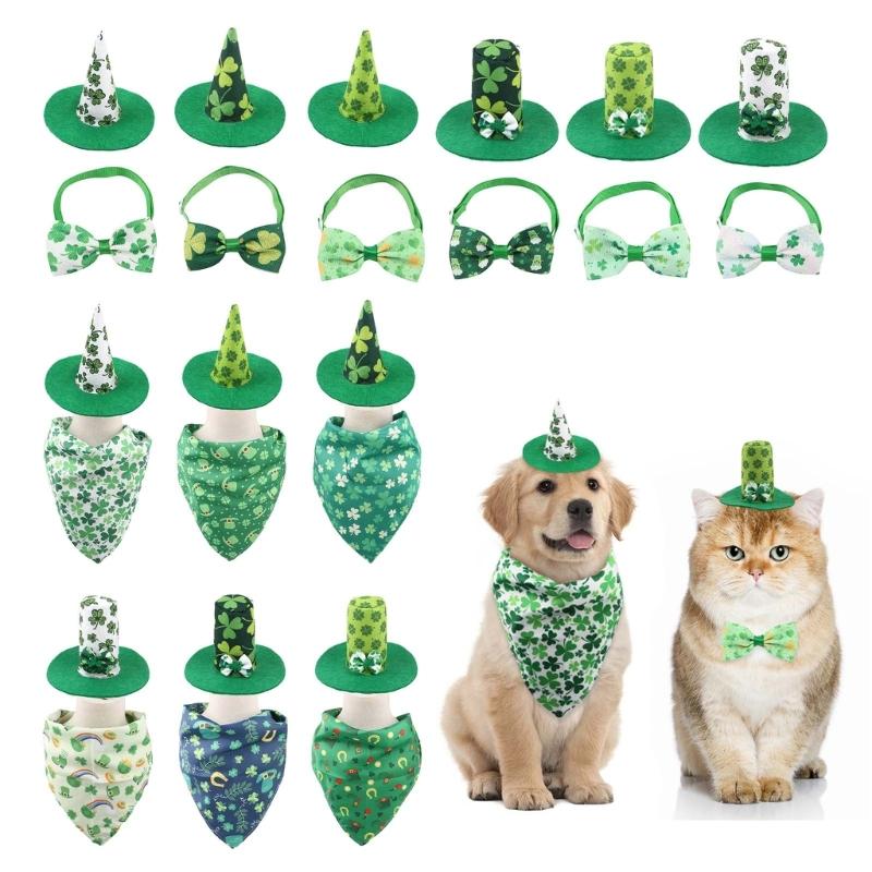 Dog Top Hat Collar Holiday Shamrocks for Small Medium Girl Dogs Cats Dog Collar Necklaces Kerchief Costumes