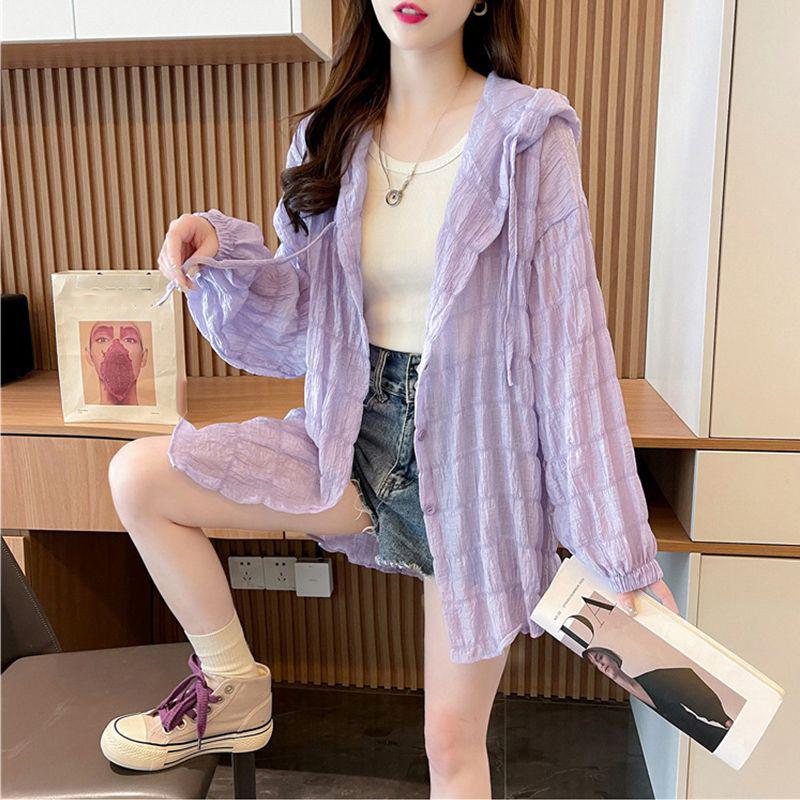 Summer Hooded Jacket Sweatshirt Women Fashion Single Breasted Sunscreen Loose Casual Coat
