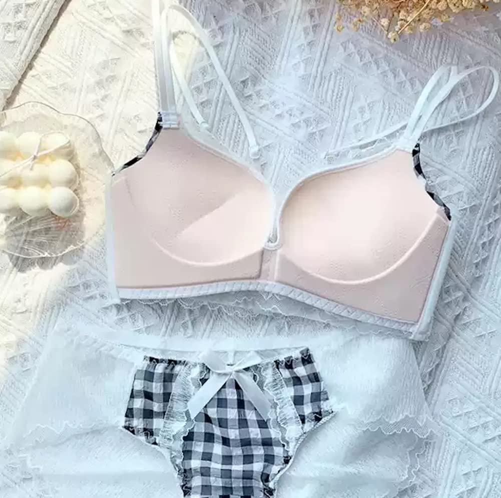 GOODS Premium Lace Checkered Bra Raku Bra [TOKYO MARKET] [PureAribon] Non-Wired (Blue, B70/L)