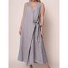 New Solid-color V-neck Side-tied Sleeveless Long Dress for Women
