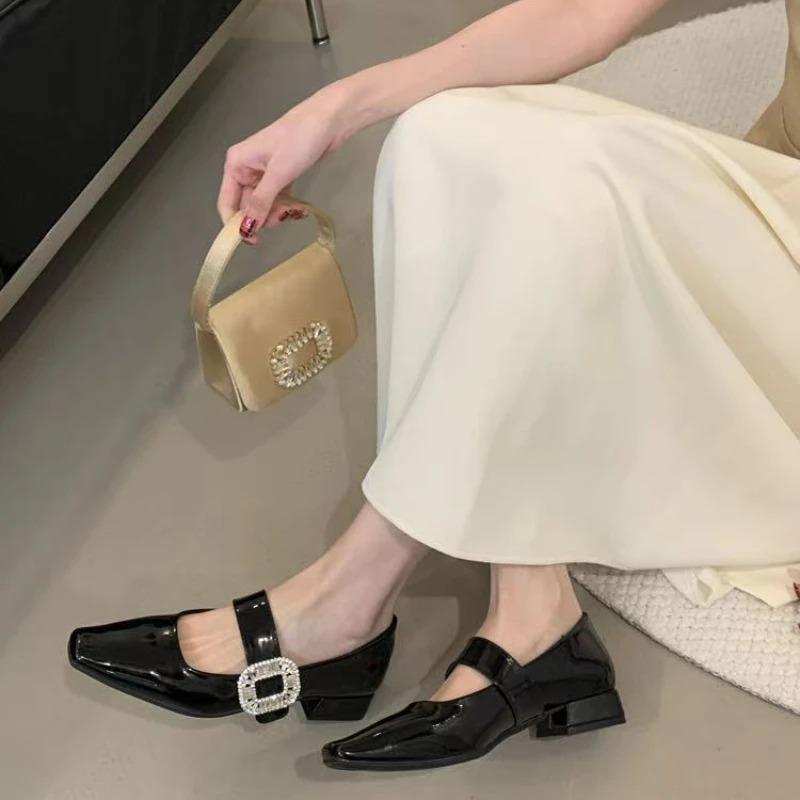 Square with Square Head Rhinestone Shallow Waterproof Platform Fashion All Comfortable Non-slip Breathable Women's Single Shoes