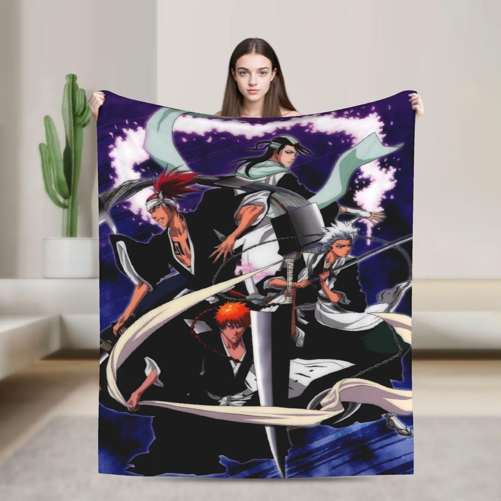 Ichigo Orihime Uryu Blanket Bleached Camping Flannel Throw Blanket For Living Room Super Soft Custom Diy Quality Bedspread Gift