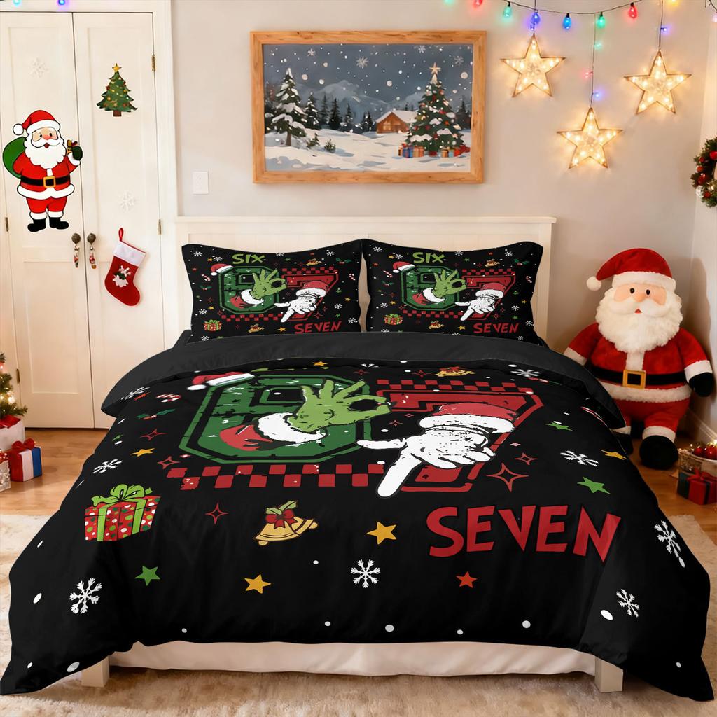 Bed Three-Piece Set Green Hair Monster Hand Pillow Cover Quilt Cover Digital Printing Bedding