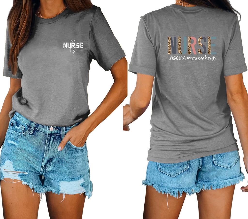 Casual fashion front and rear printing loose round neck short sleeves