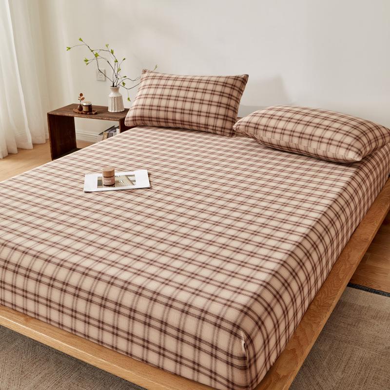 2026 Spring/Summer Muji Style Yarn-Dyed Washed Cotton Fitted Sheet - Style One