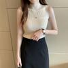 Summer Tops Women Semi High Neck Soft Knitted Sleeveless Casual Shirts for Women Fashion Slim Fit Base Blouses Women Elegant Simple Lady Shirt 26302