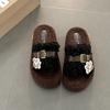 Cute cartoon belt buckle fluffy shoes women's 2025 autumn and winter new outer wear versatile cotton slippers one-word cotton slippers tide