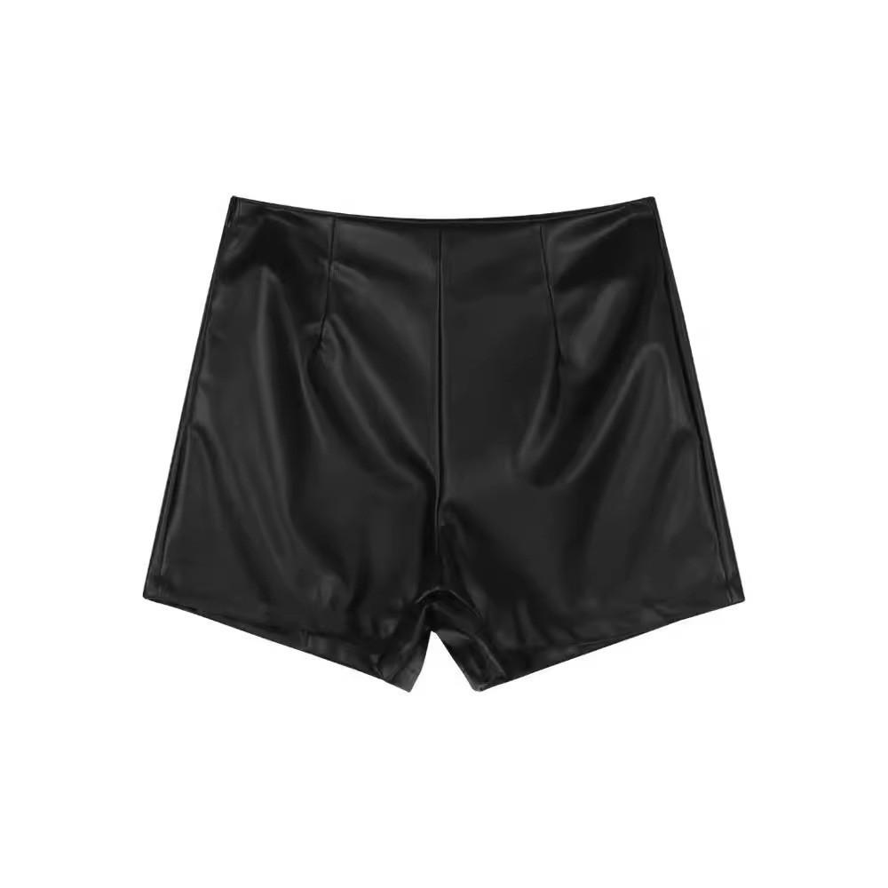 Kleine PU-Lederhose Damen Hottie Leggings Shorts Herbst und Winter Neue Kleidung Schwarz Hochtailliert A-Linie Leggings