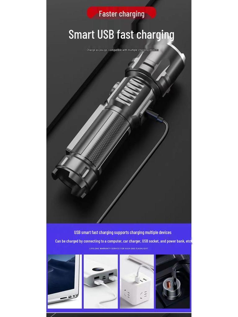 Waterproof Multifun LED Outdoor Flashlight: High-Intensity, Side Light, Zoom, USB Rechargeable