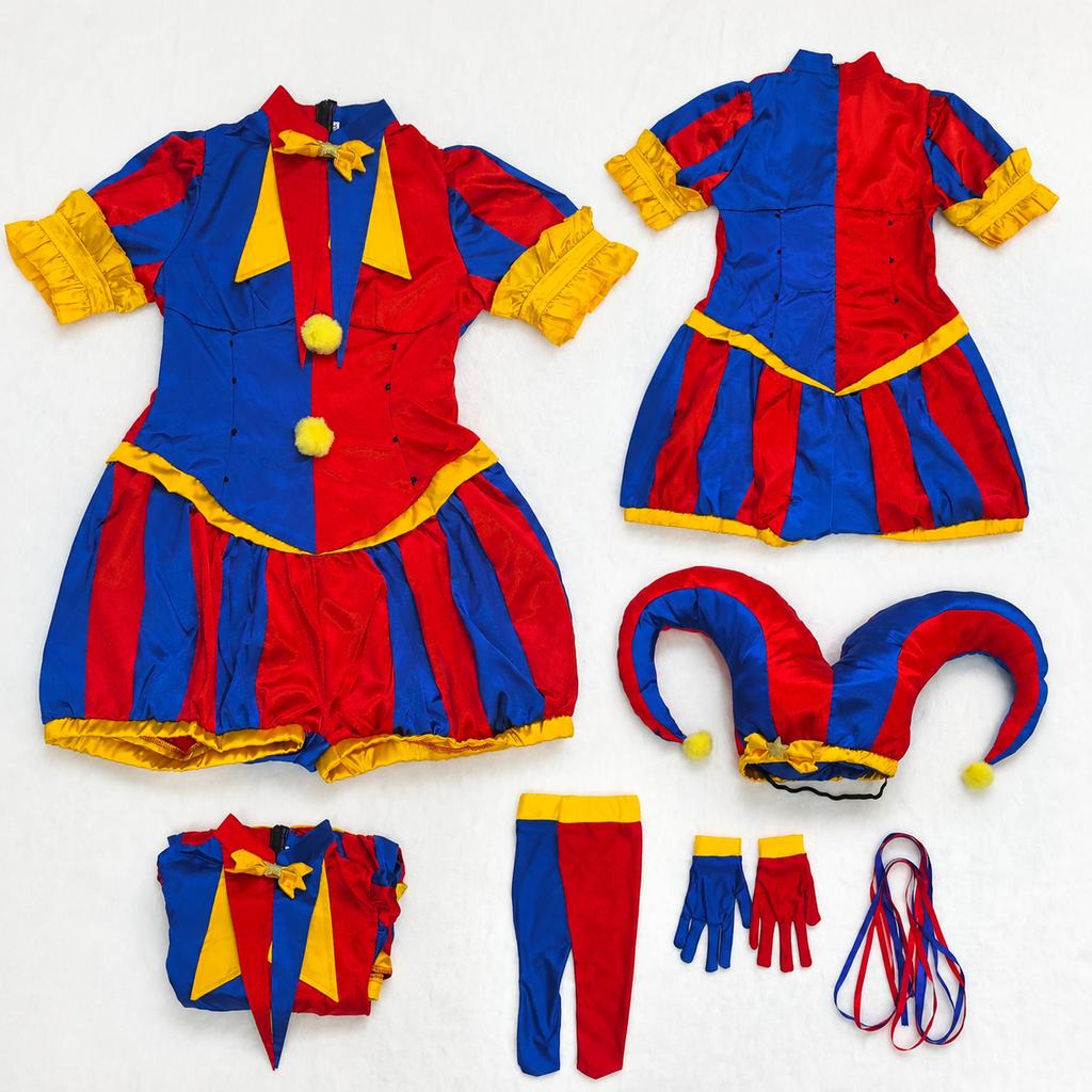 Pomni Cosplay Kostüm Anime Der Erstaunliche Digitale Zirkus Clown Uniform Halloween Kostüm Karnevalsparty Rollenspiel Kostüm für Erwachsene