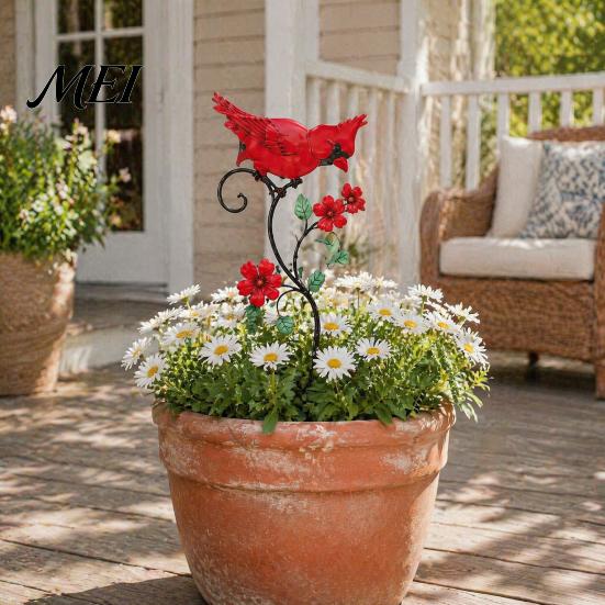 Grandma Memorial Tributes Red Bird Garden Stake, Metal Yard Art Hand Painted Lawn Flower And Ornament for Patio Pathway Site Stake