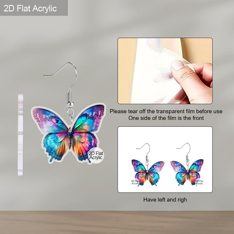 2D Flat Colorful Butterfly Elements Acrylic Material Dangle Earrings Lightweight Colorful Earrings for Women Jewelry Gifts