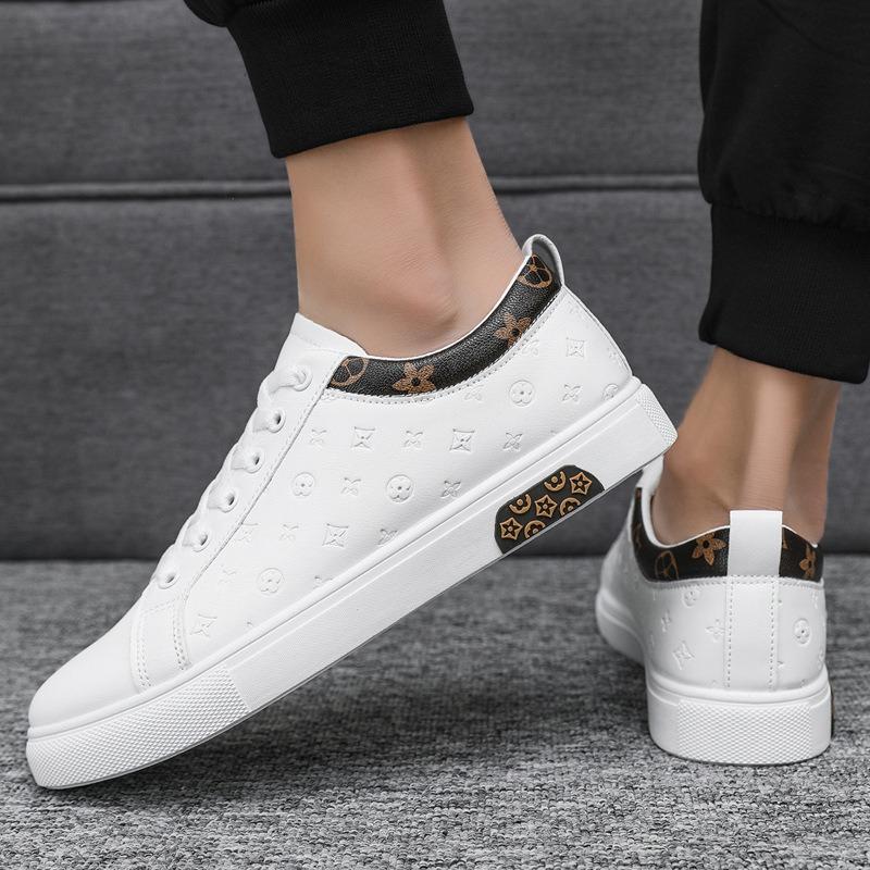 Chaussures de skate pour hommes chaussures blanches polyvalentes chaussures pour hommes à bout rond tige basse tendance bleue à lacets chaussures décontractées pour hommes