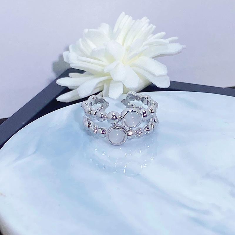 Zircon Moonstone Open Ring Irregular Love Snowflake Niche Light Luxury High-End Personality Ring