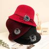 Elegant Women Fedora Hat Vintage Pompom Bowknot Flat Top Felt Hat Winter Autumn Imitation Woolen Bowler Cap Panama Church Hat