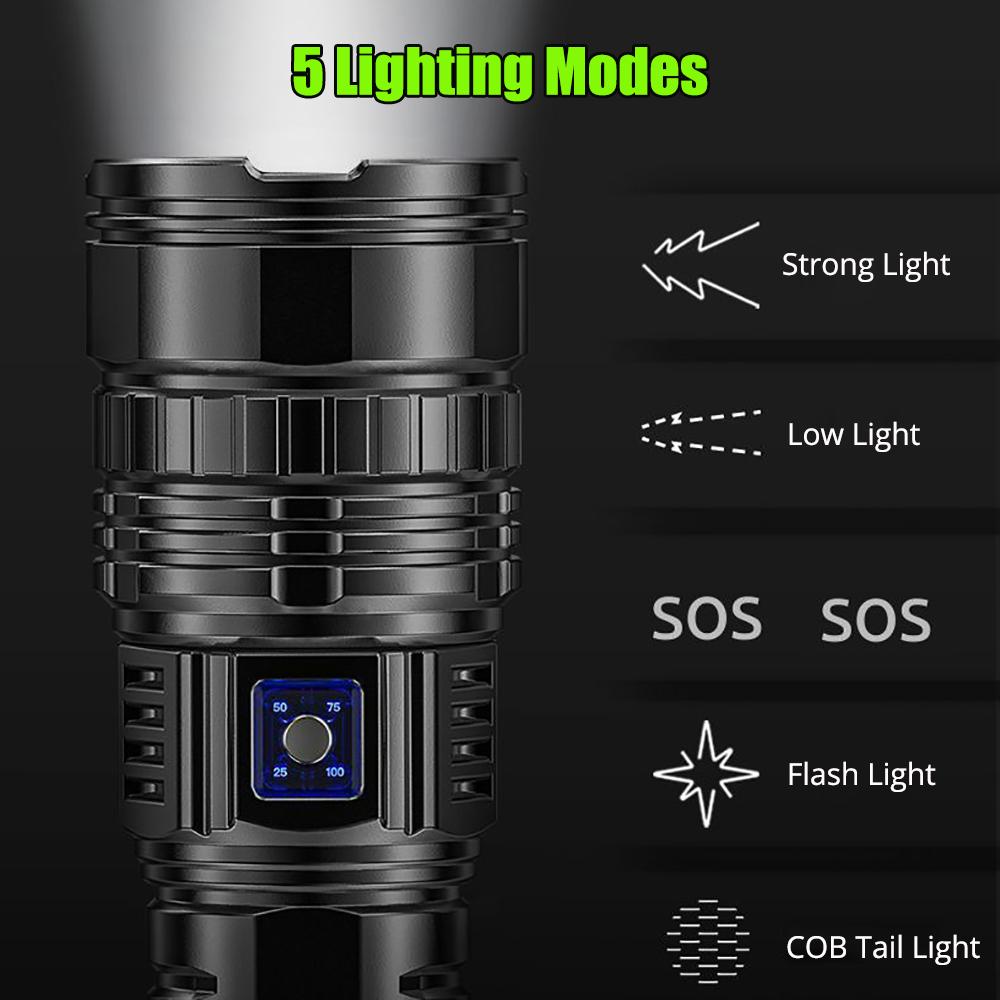 10000LM LED White Laser Built-in Battery Flash Light Emergency Spotlights 5km Most Powerful Led Flashlights Tactical Lights