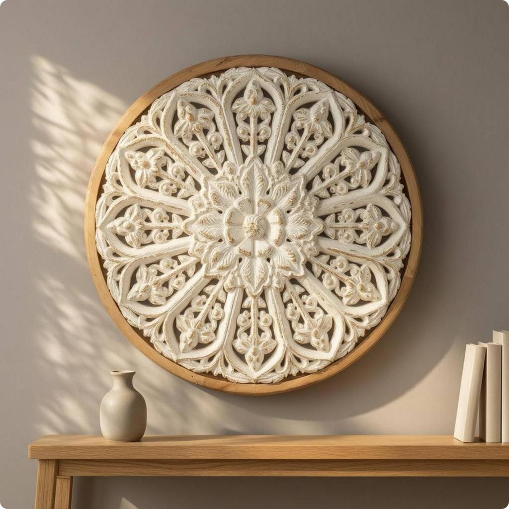 Arte da Parete Floreale Intagliata Pannello in Legno Sbiancato Traforato Decorazione per la Casa