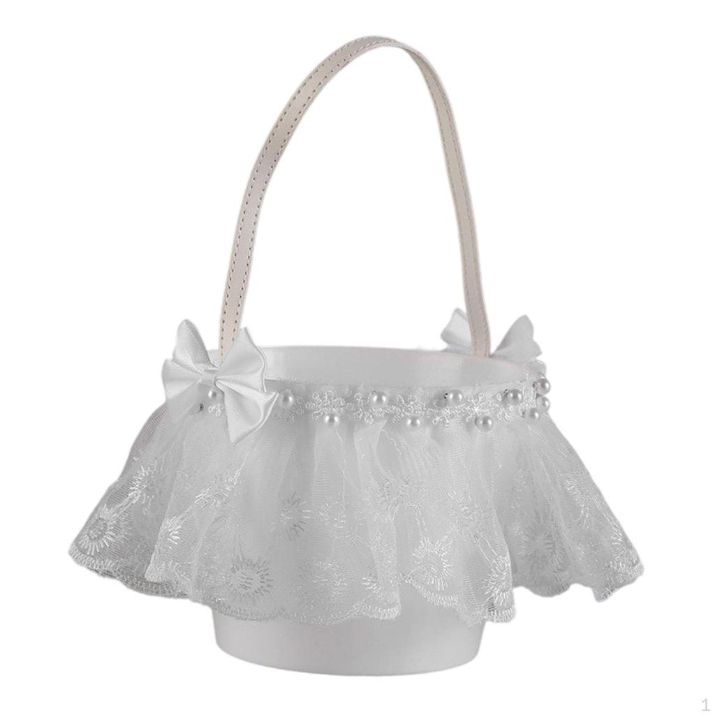 Flower Girl Basket Bridesmaid Lace Decor Cute,Romantic,White,Western Wedding Decorative